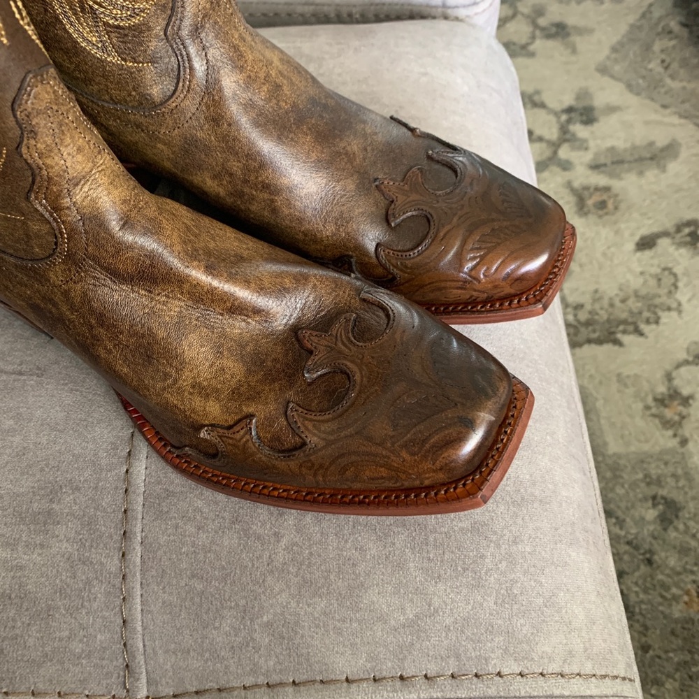 Tony Lama Brown Western Embroidered Leather Cowgirl Boots - Picture 7 of 10